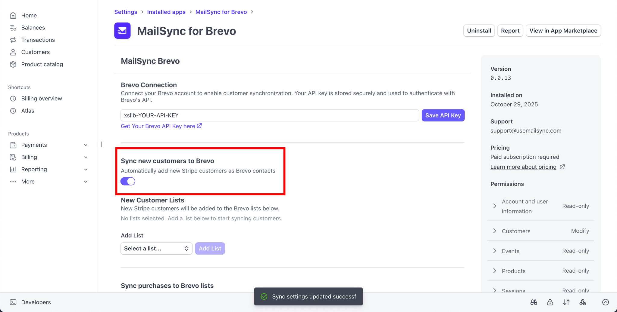 Toggle to enable realtime purchase sync in MailSync